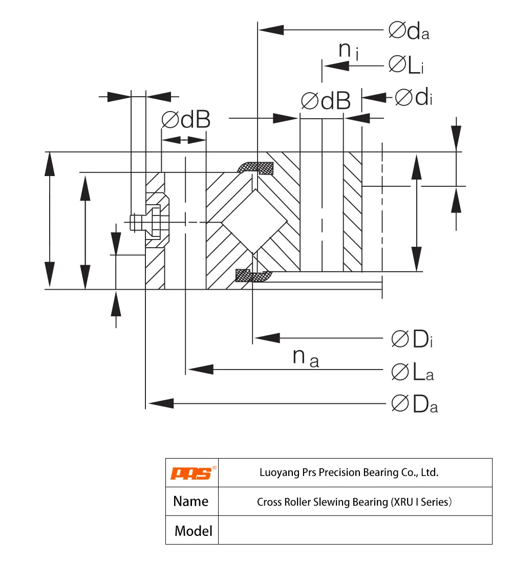 CAD Drawing and Dimensions for XRU16.0220 XRU I Series Crossed Roller Slewing Bearings