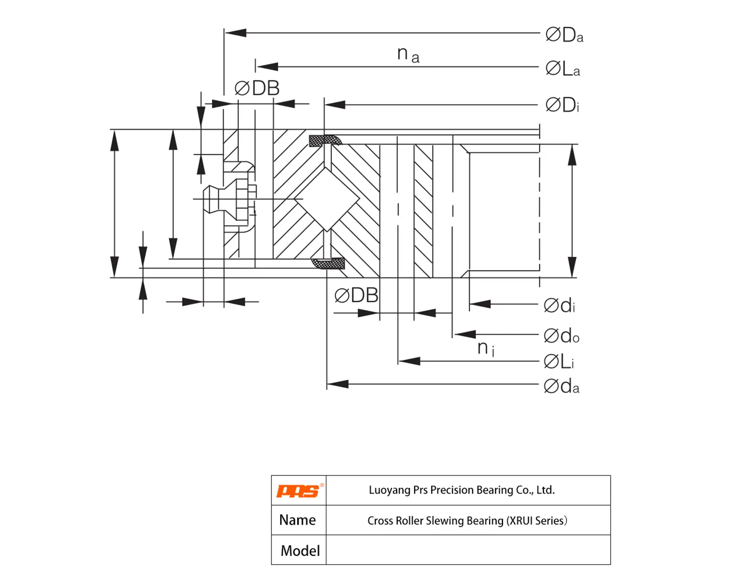CAD Drawing and Dimensions for XRUI12.0288 XRUI Series Crossed Roller Slewing Bearings