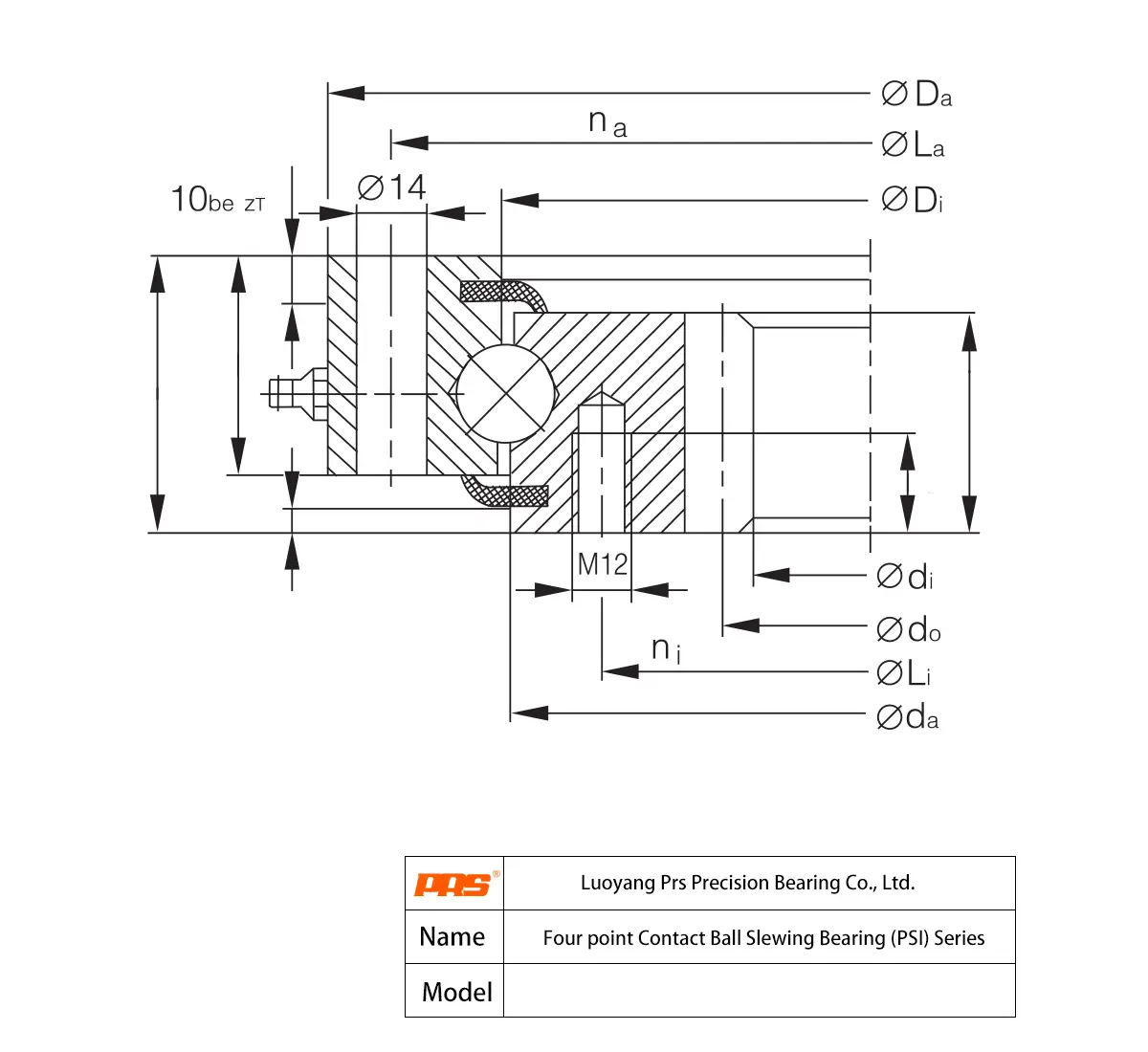 CAD Drawing and Dimensions for PSI20.1094 PSI20 Series 4-Point Contact Ball Slewing Bearings