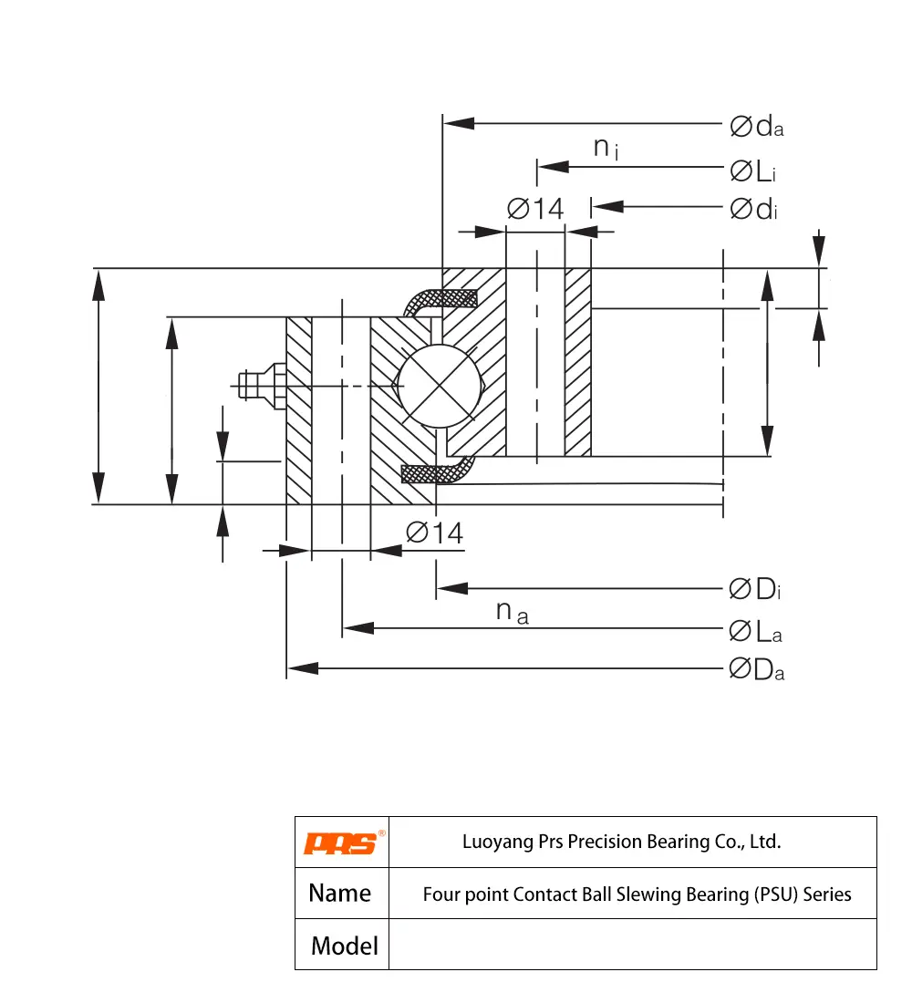 CAD Drawing and Dimensions for PSU20.1094 PSU20 Series Four-Point Contact Ball Slewing Bearings