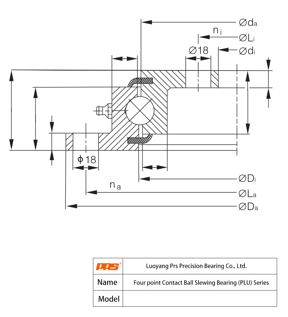 CAD Drawing and Dimensions for PLU20.1094 PLU20 Series 4-Point Contact Ball Slewing Bearings