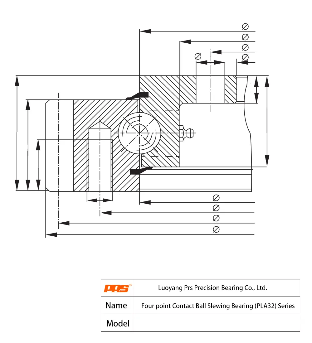 CAD Drawing and Dimensions for PLA32.1100 PLA32 Series Four-point Contact Ball Slewing Bearings