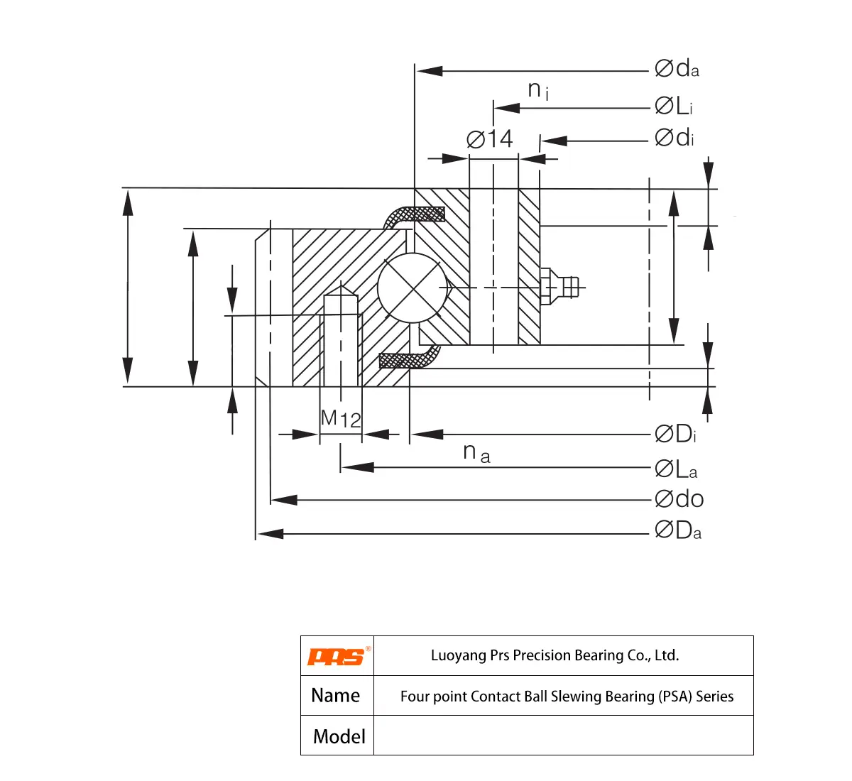 CAD Drawing and Dimensions for PSA20.1094 PSA20 Series Four-Point Contact Ball Slewing Bearings