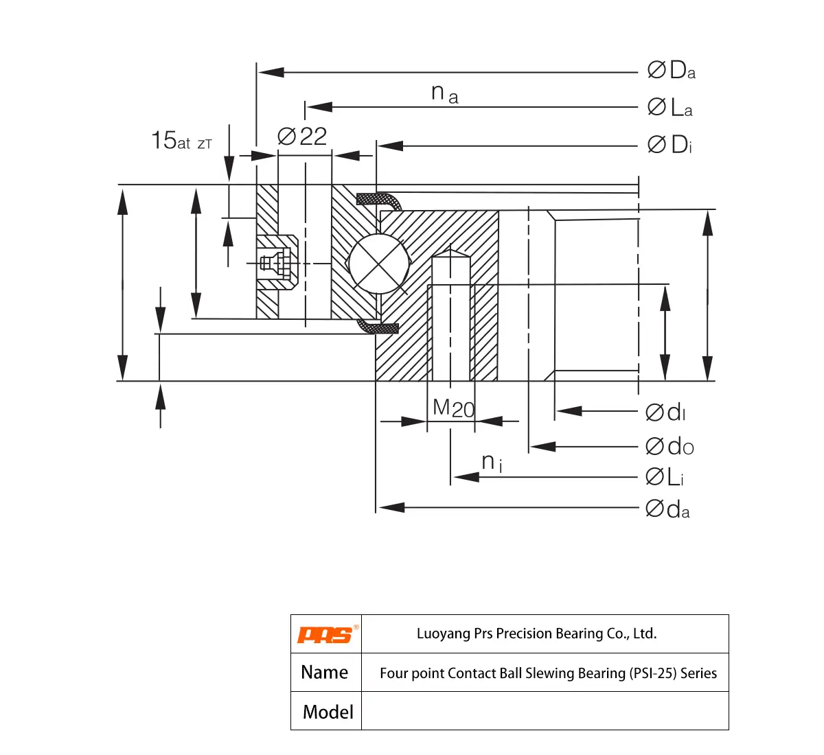 CAD Drawing and Dimensions for PSI25.1055 PSI25 Series Four Point Contact Ball Bearings