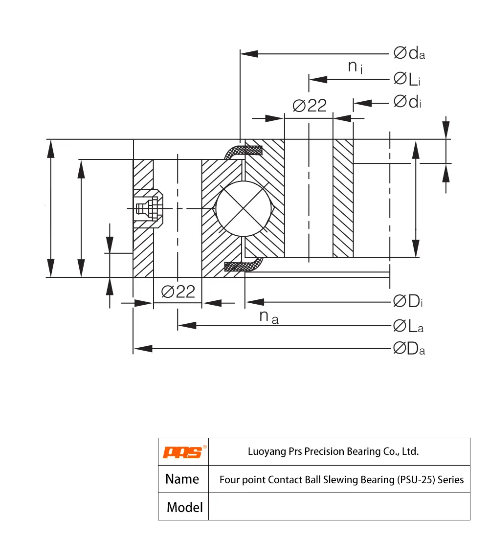 CAD Drawing and Dimensions for PSU25.1255 PSU25 Series 4-Point Contact Ball Slewing Bearings