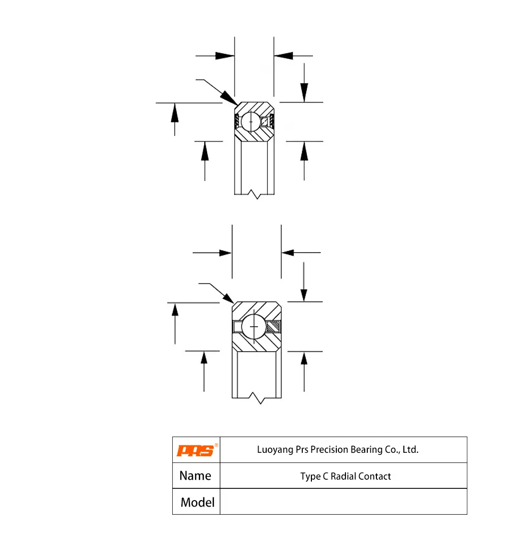 CAD Drawing and Dimensions for PC10020 C Type Radial Contact Ball Bearing