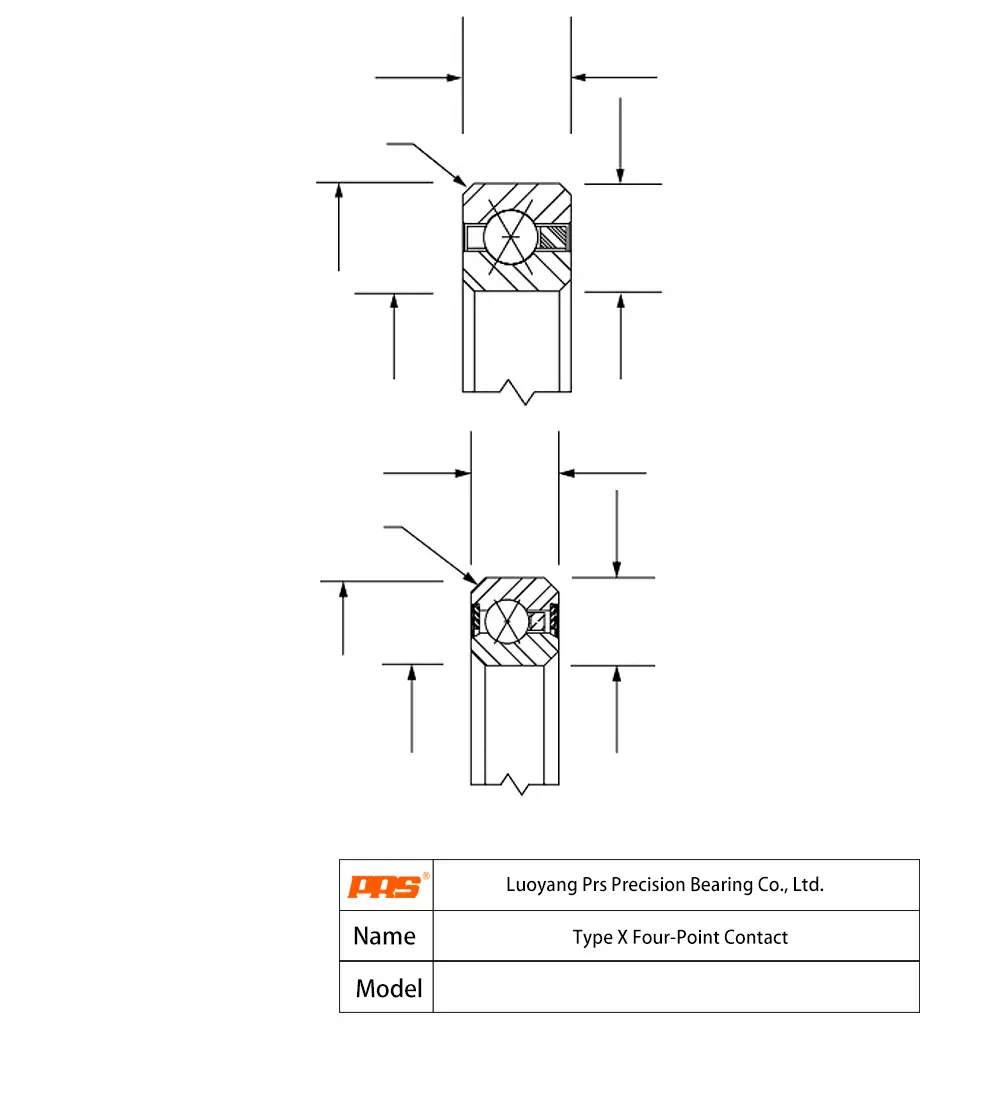 CAD Drawing and Dimensions for PX10020 X Type Four Point Contact Ball Bearing