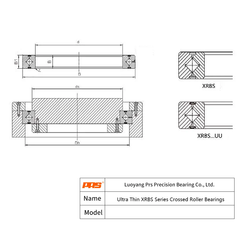 CAD Drawing and Dimensions for XRBS10008 Ultra Thin XRBS Crossed Roller Bearings