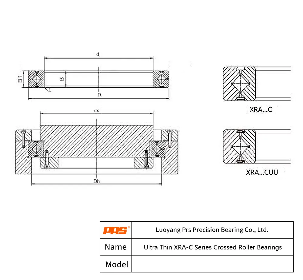 CAD Drawing and Dimensions for XRA12008C Ultra Thin XRA-C Crossed Roller Bearings