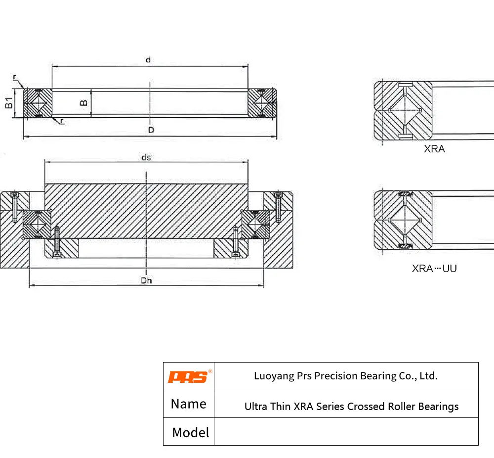 CAD Drawing and Dimensions for XRA 10008 Ultra Thin XRA Crossed Roller Bearings