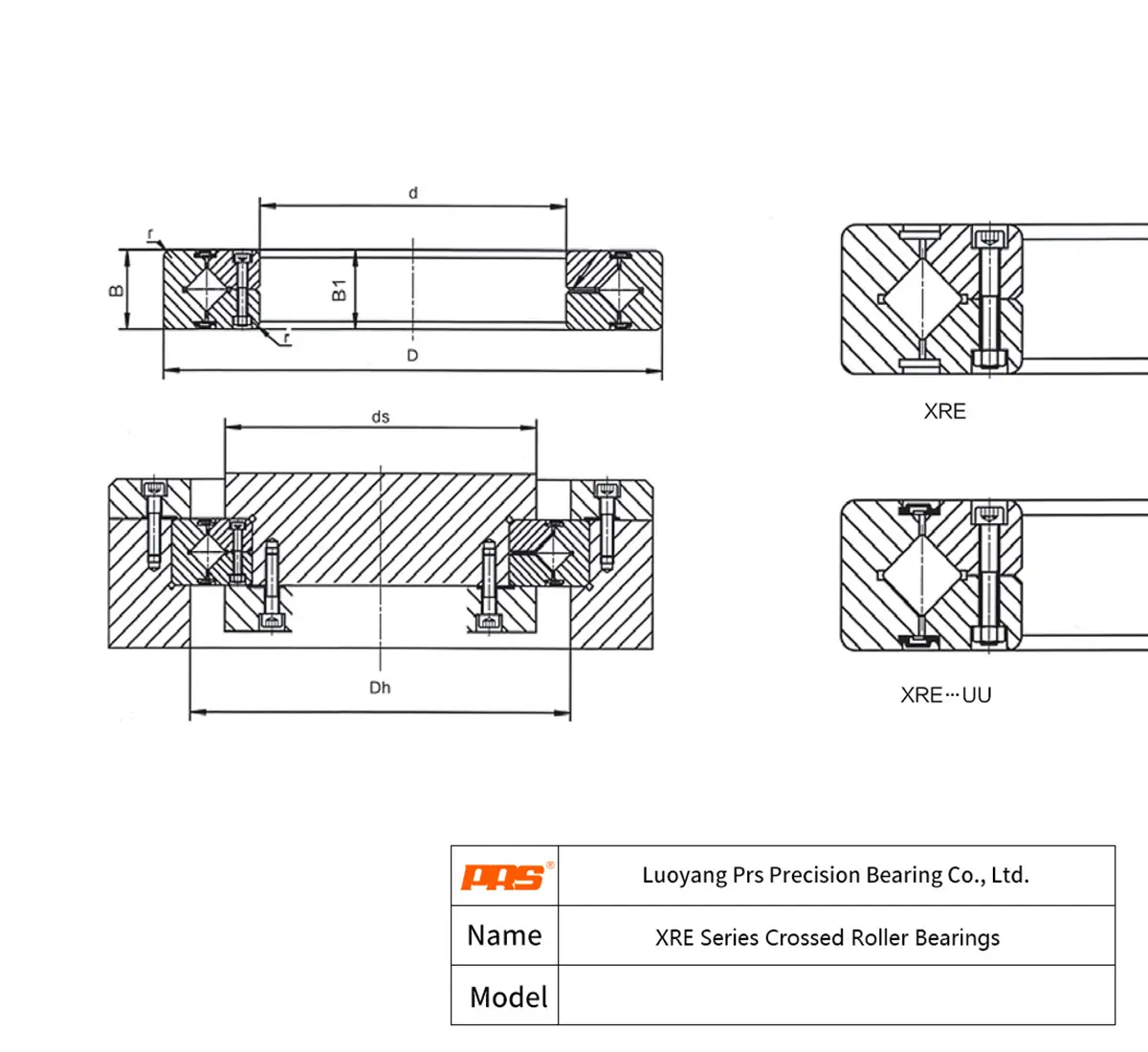 CAD Drawing and Dimensions for XRE10016 XRE Crossed Roller Bearings
