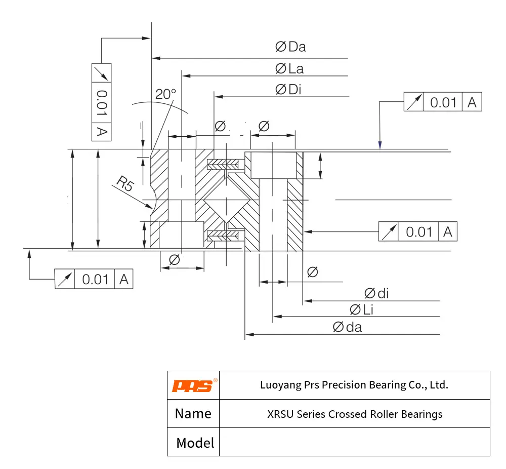 CAD Drawing and Dimensions for XRSU188 XRSU Crossed Roller Bearings