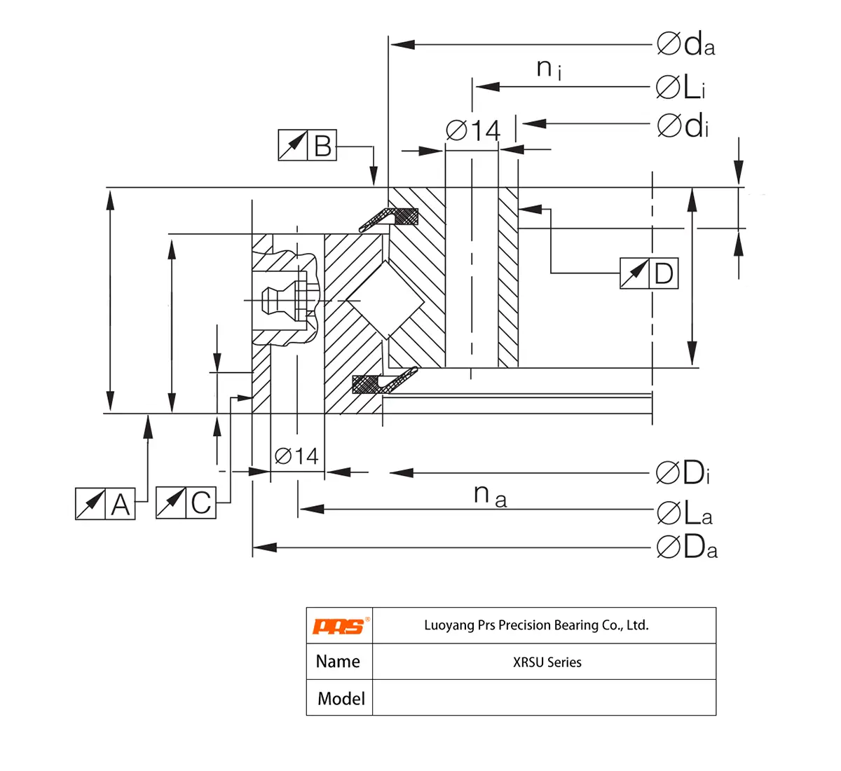 CAD Drawing and Dimensions for XRSU14.414 XRSU Series Crossed Roller Slewing Bearings